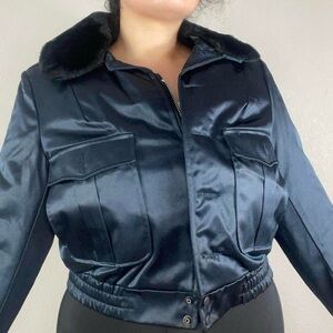 Blauer Women's Navy Satin Bomber Jacket